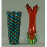 A Murano glass vase by F and M Ballarin, late 20th century, of tapering form with bands of blue,