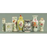 Chinese porcelain, 19th/20th century, comprising a slender sleeve vase, a brush pot,