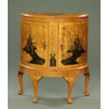 A walnut veneered commode with chinoserie decoration,