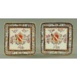 A pair of 19th century Samson of Paris armorial dishes, square, decorated in typical colours. 19.