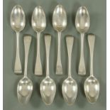 Eight Georgian silver tablespoons, makers initials JK, Newcastle 1769, (possibly Kirkup family),