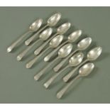 Six Georgian silver bright cut teaspoons, John Robertson I, Newcastle, circa 1799,