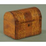 A Victorian walnut marquetry dome topped tea caddy. Width 17.5 cm.
