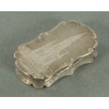A silver vinaigrette, Nathaniel Mills, Birmingham 1850, of oblong form with scrolled borders,