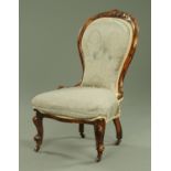 A Victorian simulated rosewood ladies chair, with exposed showframe,