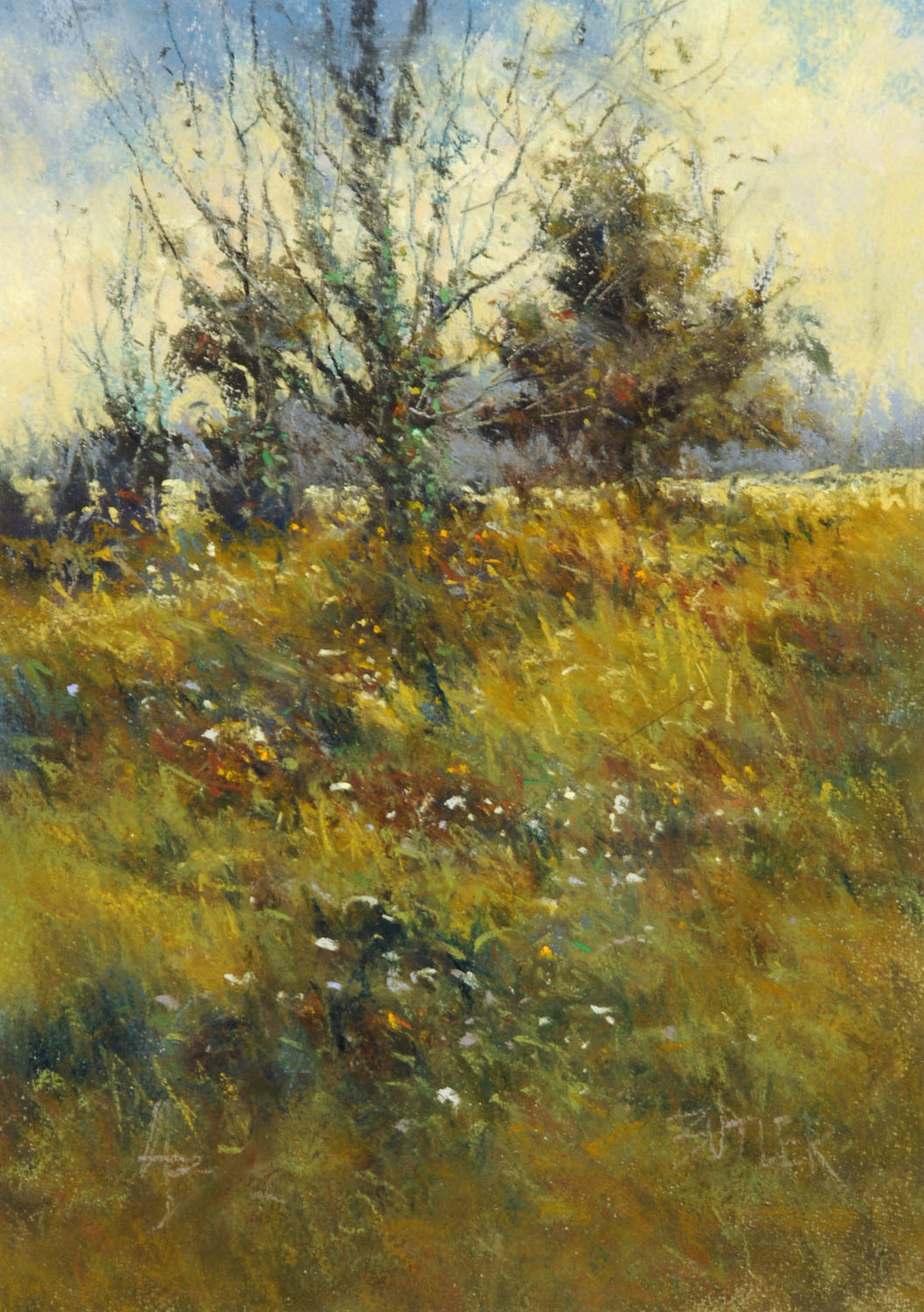 Aidan Butler, "Wild Grasses and Trees", signed, mixed media, 27.5 cm x 20 cm.