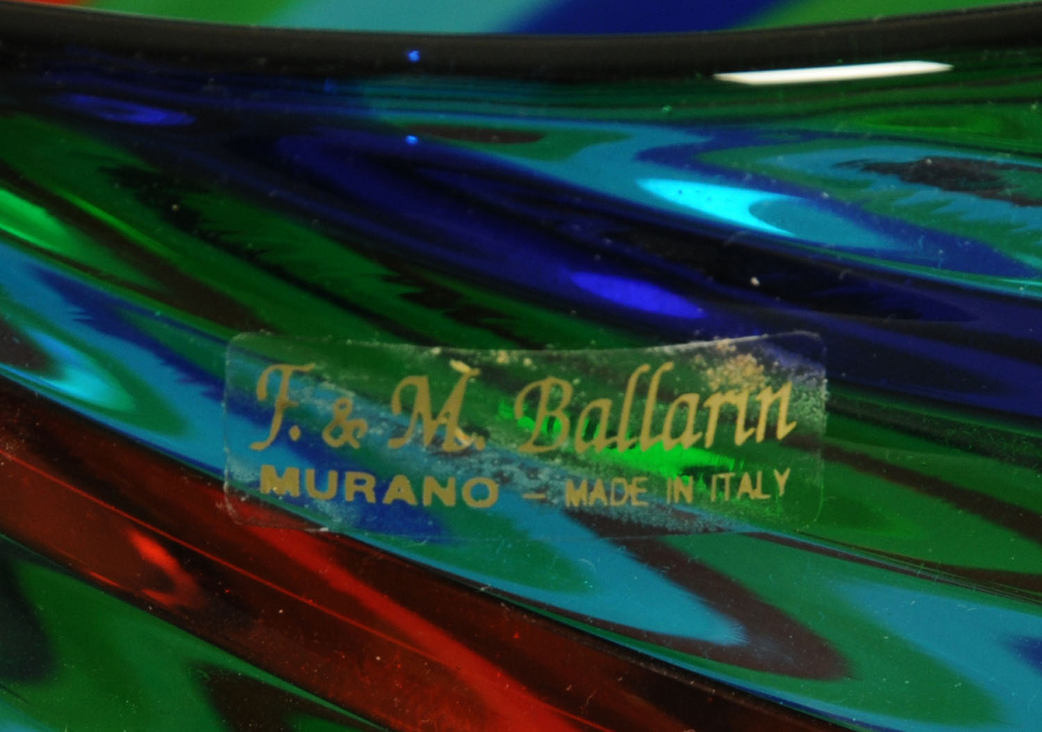 A Murano glass vase by F and M Ballarin, late 20th century, of tapering form with bands of blue, - Image 2 of 2