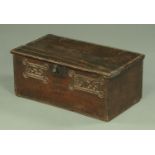 A 17th century oak bible box, dated 1686 and carved with the initials AS.
