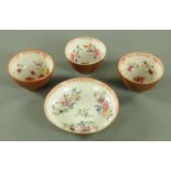 Three Chinese "Batavian" tea bowls and a saucer, 18th century,