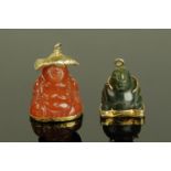 A Chinese hardstone Buddha pendant, stamped 14 k, height 28 mm,
