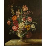 E. Vanderman, oil on board, still life of flowers in vase. 59 cm x 49 cm, framed, signed.
