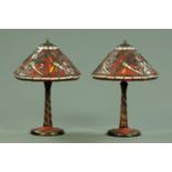 A pair of Tiffany style table lamps, each with dragonfly pattern shades, shade diameter 40 cm.