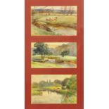 H S Anson (British 20th century), watercolour triptych, one titled "The Test, Houghton",
