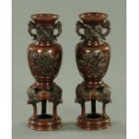 A pair of Japanese bronze vases, late 19th century,