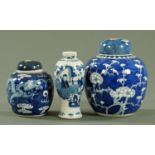 Two Chinese blue and white ginger jars and cover, late 19th century,
