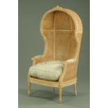 A Louis Seize style double Bergere canopy hall or porters chair,