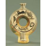 An Alfajar ring vase, decorated in the style of Picasso and initialled AFG. Height 30 cm.