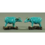 A pair of Chinese porcelain water buffalo, early 20th century,