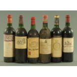 Six bottles of French red wine, comprising Chateau Mouton Rothschild Pauillac 1988,