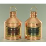 A pair of brass and copper port and starboard ships lanterns.