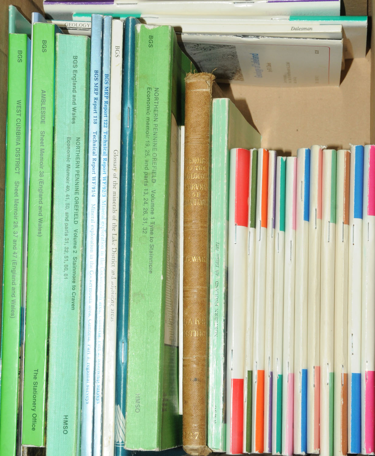 A box of books on the geology of Cumbria and North West England,