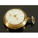 An 18th century brass pair cased pocket watch by Monkhouse, Carlisle, number 440.