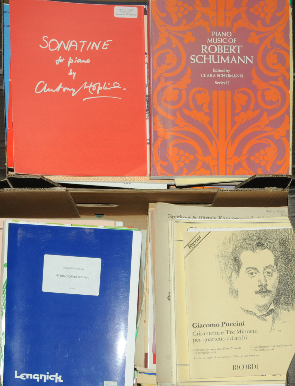 Two boxes of predominantly piano and violin music.