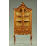 An Edwardian foliate marquetry display cabinet,