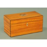 A Georgian satinwood and ebony strung tea caddy, rectangular, with fitted interior. Length 30.