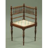 A late Victorian/Edwardian child's bobbin turned corner chair,