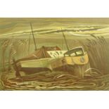 Arthur Holmshaw a lino cut "Evening Mooring Topsham", 36 cm x 50 cm, framed, signed.