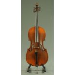 A Cello, 19th century, with purfling front and verso, with two piece back,