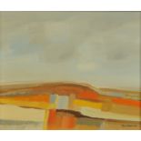 Tom Robb, 20th century modernistic landscape, signed and dated 1971, oil on board, 22 cm x 27 cm.