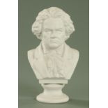 A Parian bust of Beethoven, late 19th century, numbered 330 to the reverse, 23 cm high.