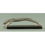 A polished aluminium figure of a stylised leaping jaguar, 20th century,