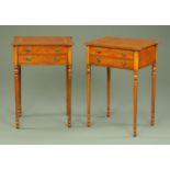 A pair of walnut veneered side tables, 20th century,