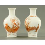 A pair of Chinese handpainted vases, 20th century,