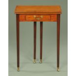 A George III mahogany card table, small proportions, with crossbanded moulded edge,