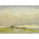 Len Roope (1917-2005), a watercolour Workington coastal scene, 24 cm x 32 cm, framed,