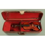 An English full size violin, with interior printed and ink inscribed label for Thomas Earle Hesketh,