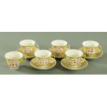 A set of six Chinese porcelain tea cups and saucers, early 20th century,