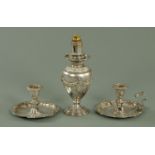 A silver plated oil lamp, (converted to electricity), 19th century,