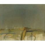 Tom Robb, modernist landscape, signed and dated '71, oil on board, 29.5 cm x 37.5 cm.