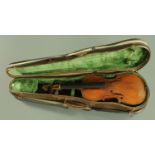 A Continental full size violin, 19th century, with ebony finger board,