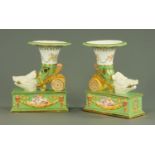 A pair of Continental porcelain rhyton, in the Capodimonte style,