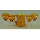 An amber flash lemonade set, mid 20th century, comprising jug and four glasses,