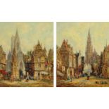Peter Morgan, pair of oil paintings on panel, Continental street scenes. Each 28.