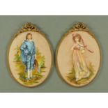 A pair of porcelain plaques depicting Gainsborough's Blue Boy and Pinkie (Sarah Barrett Moulton),