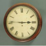 A 19th century single fusee mahogany cased wall clock, the enamel dial with Roman numerals,