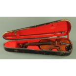 A full size violin, late 19th century, having a well figured two piece back,